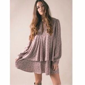Free People Mini Tunic/Dress Elegant Mauve Floral Dress